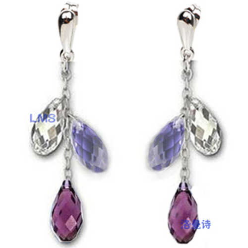 Lohman poem crystal female temperament of silver South Korea tassel earrings