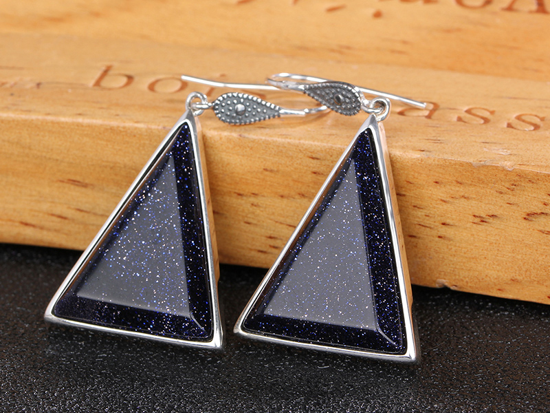 Jia Shun Tai silver jewelry handmade triangular agate earrings