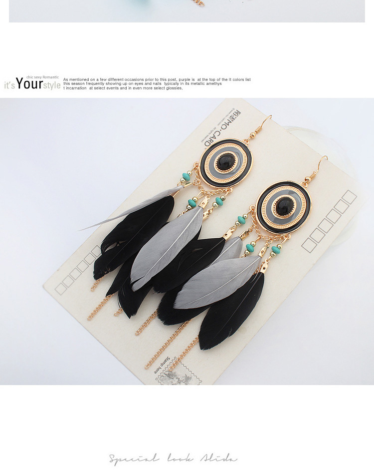 Fashion Bohemia disc feather tassel earrings