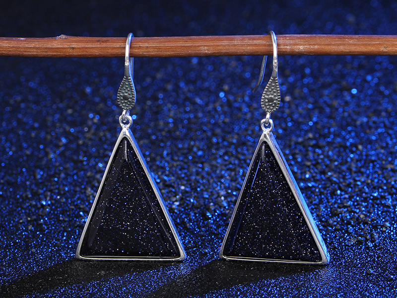 Jia Shun Tai silver jewelry handmade triangular agate earrings