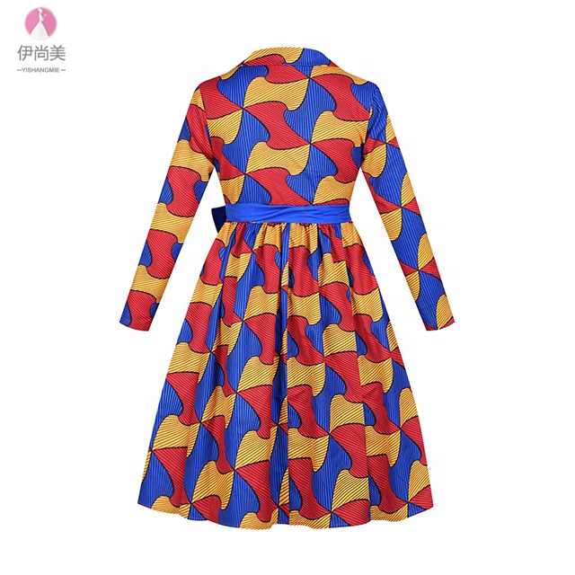 Design V-neck long sleeve printed medium and long loose summer African ladies dress