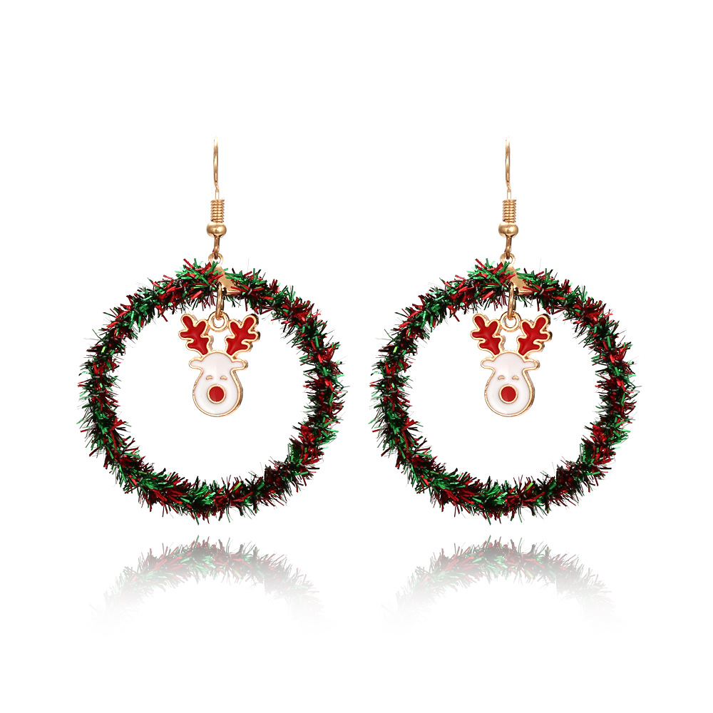 Creative hand-knitted character Christmas tree sika deer earrings