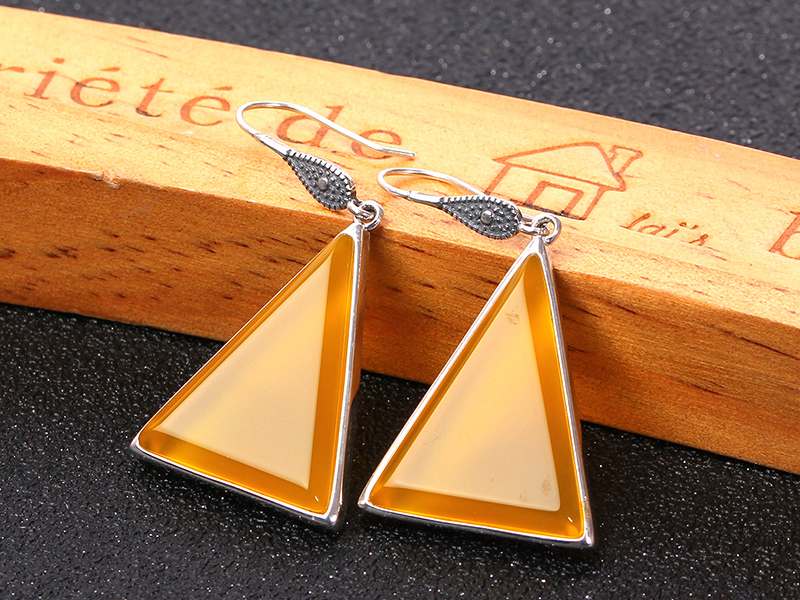 Jia Shun Tai silver jewelry handmade triangular agate earrings