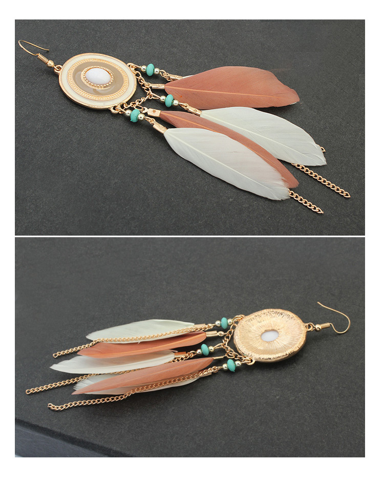 Fashion Bohemia disc feather tassel earrings