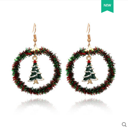 Creative hand-knitted character Christmas tree sika deer earrings