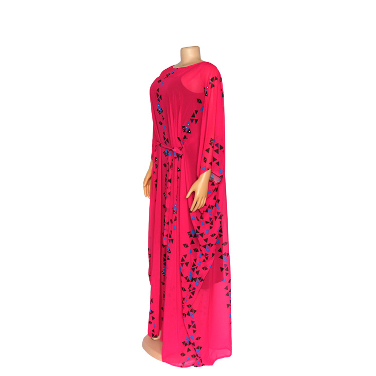 Two-piece loose inner skirt and belt blue rose red wholesale African ladies dress