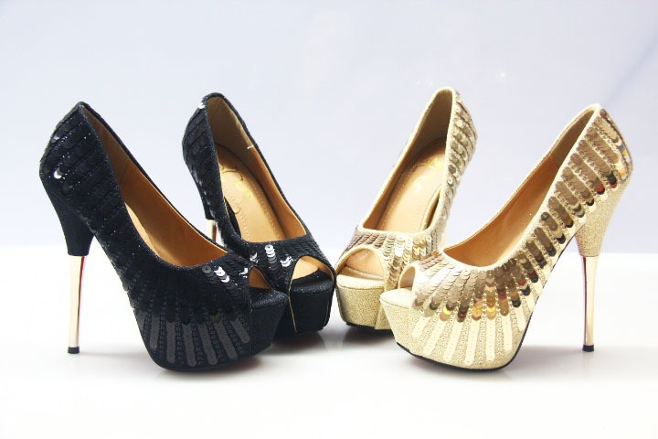 Sexy to glitter peep-toe golden pearls Middle East Lady's high heels
