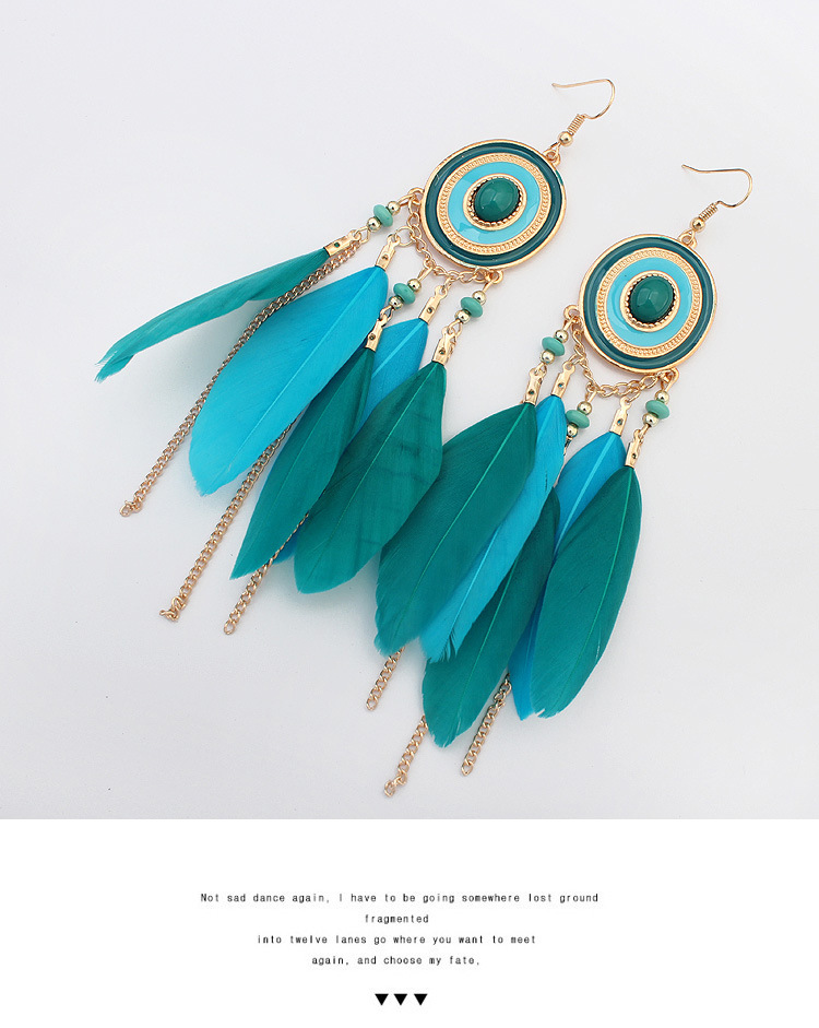 Fashion Bohemia disc feather tassel earrings