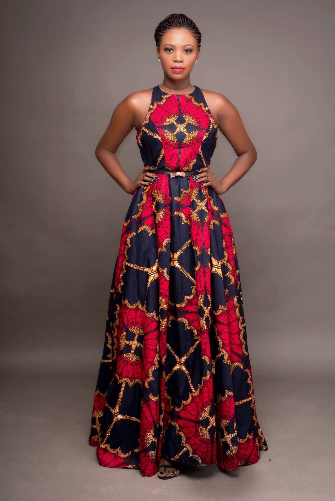 Digital round neck sleeveless African style women's dress