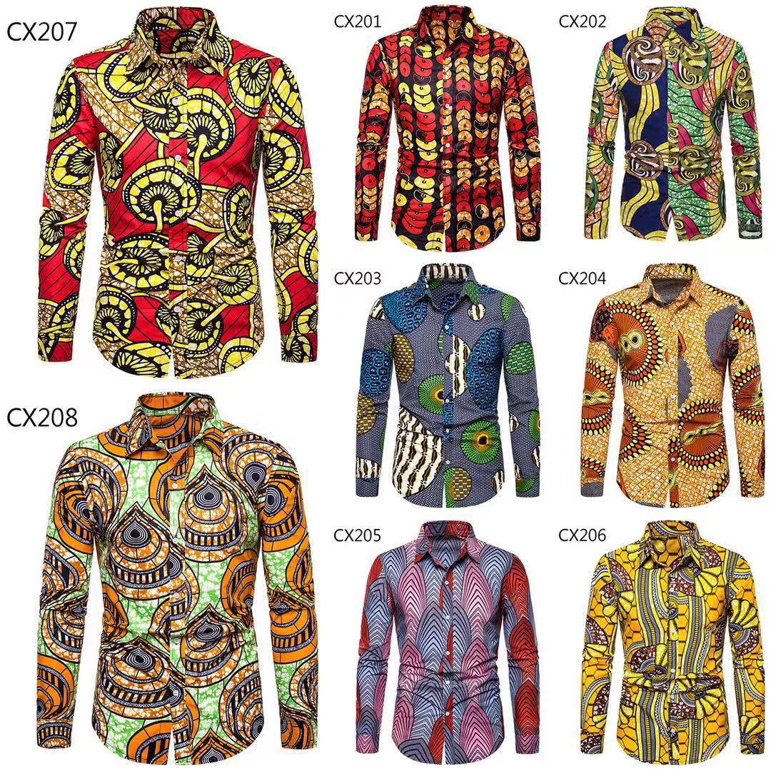 Hot printing African men long-sleeved shirt