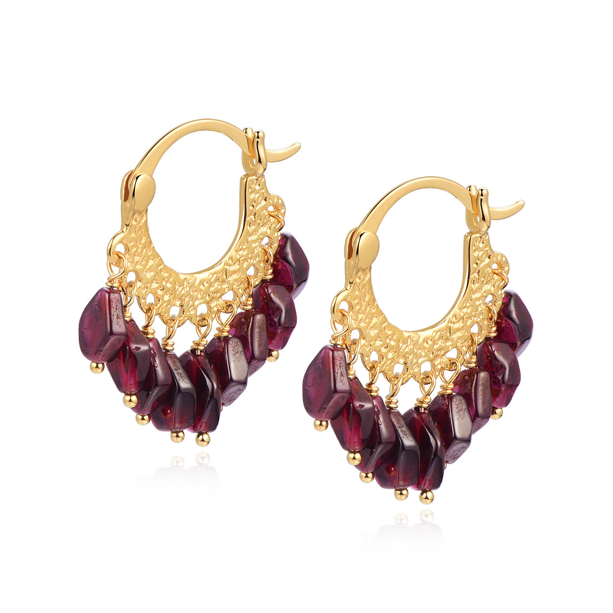 New European and American handmade 18K gold plated natural gem earrings