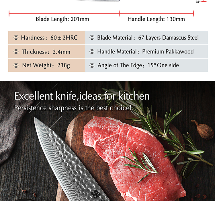 8 inch Professional Southeast Asian Damascus table knife