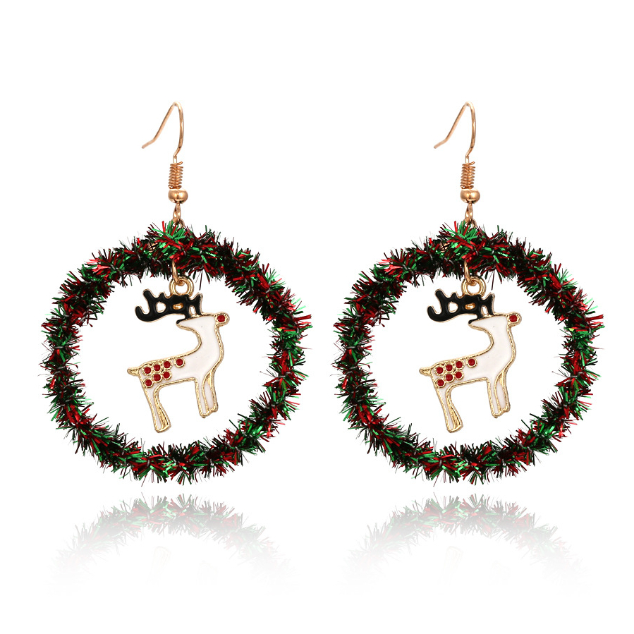 Creative hand-knitted character Christmas tree sika deer earrings