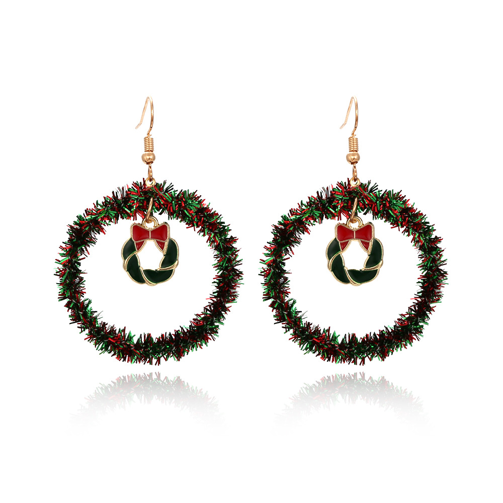 Creative hand-knitted character Christmas tree sika deer earrings