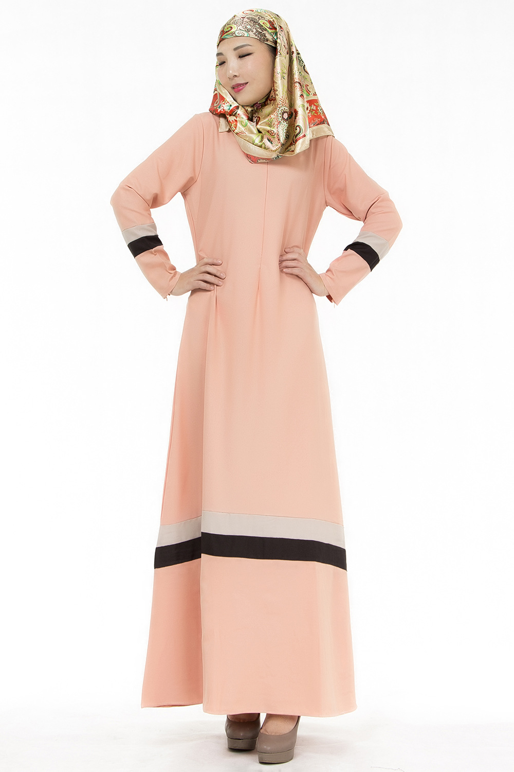 Early autumn women's wear special Muslim fashion matching color floor-length robes