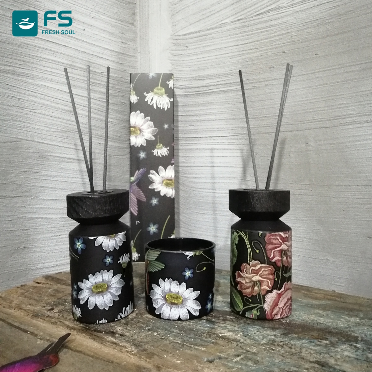 Printed glass reed diffuser candle set household perfume