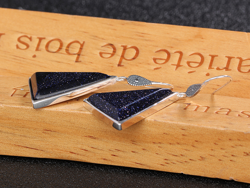 Jia Shun Tai silver jewelry handmade triangular agate earrings