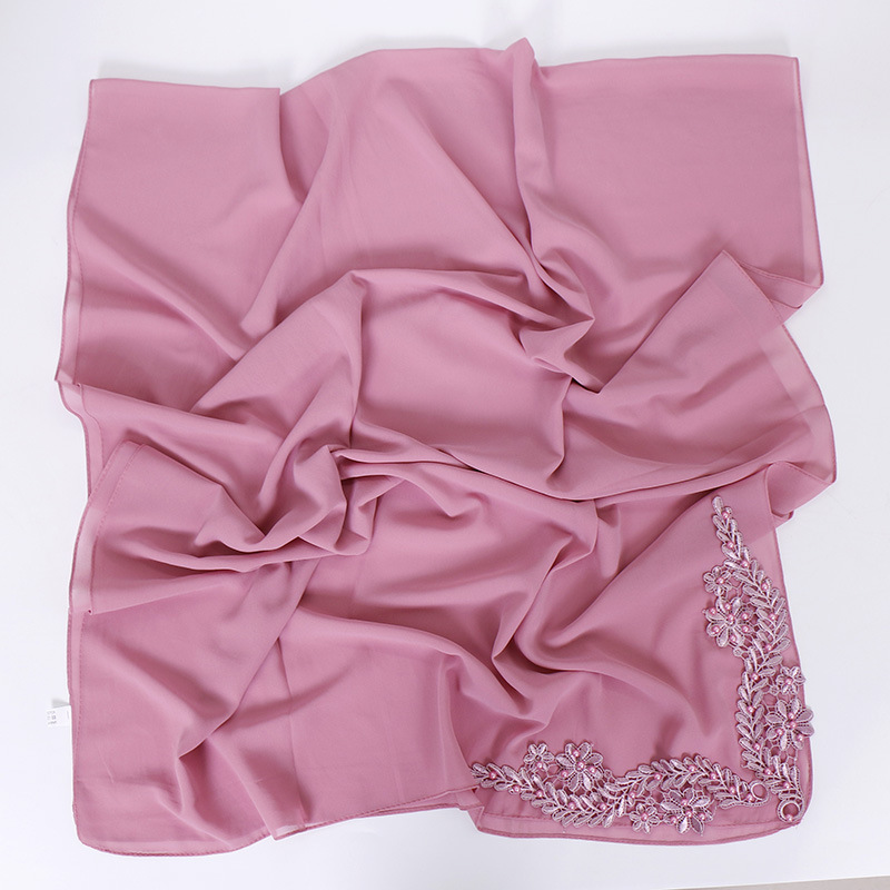 Embroidered printed pearl chiffon Arab women's scarf
