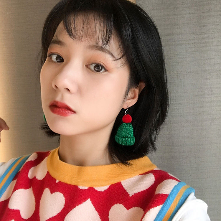Winter Christmas wool cap for children sweet and fresh forest earrings