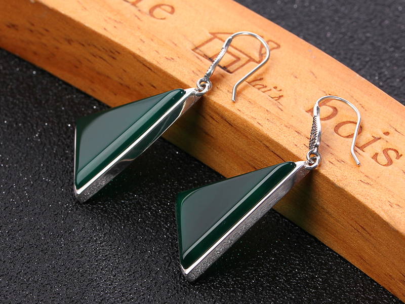 Jia Shun Tai silver jewelry handmade triangular agate earrings