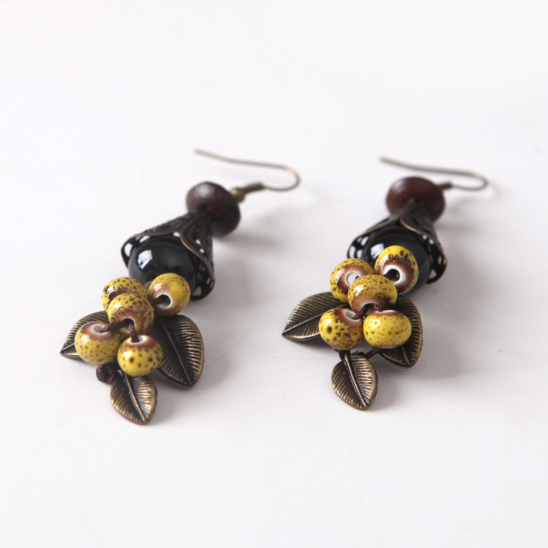 Jingdezhen jewelry handmade ethnic wind ceramic earrings