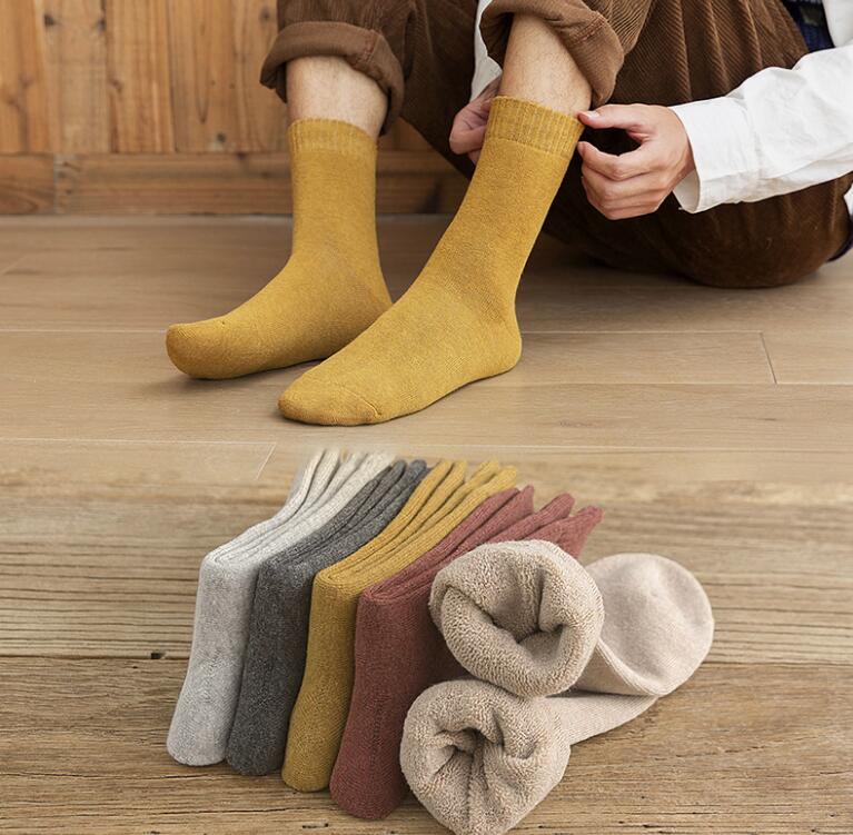 Winter Pure Color Thick Warm Thermal Terry Loop Fancy Men Tube Socks