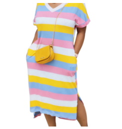 African Lady V-neck Rainbow Invisible Pocket Dress