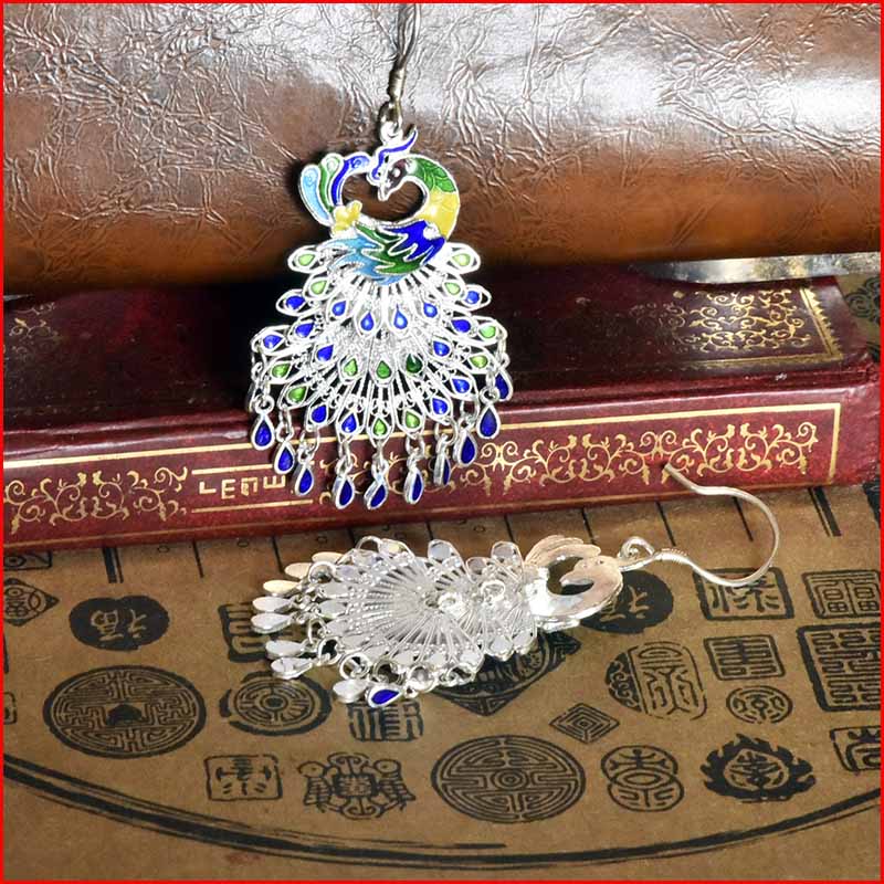 Colorful cloisonne peacock earrings