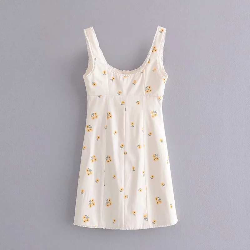 European and American summer new floral small Daisy embroidery aural edge condole belt skirt