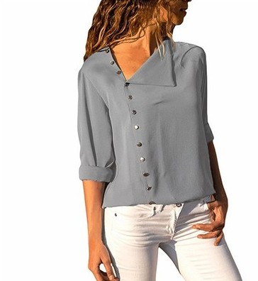 Europe and the United States hot style 6 ms color buttons irregular oblique to bring long sleeve shirts