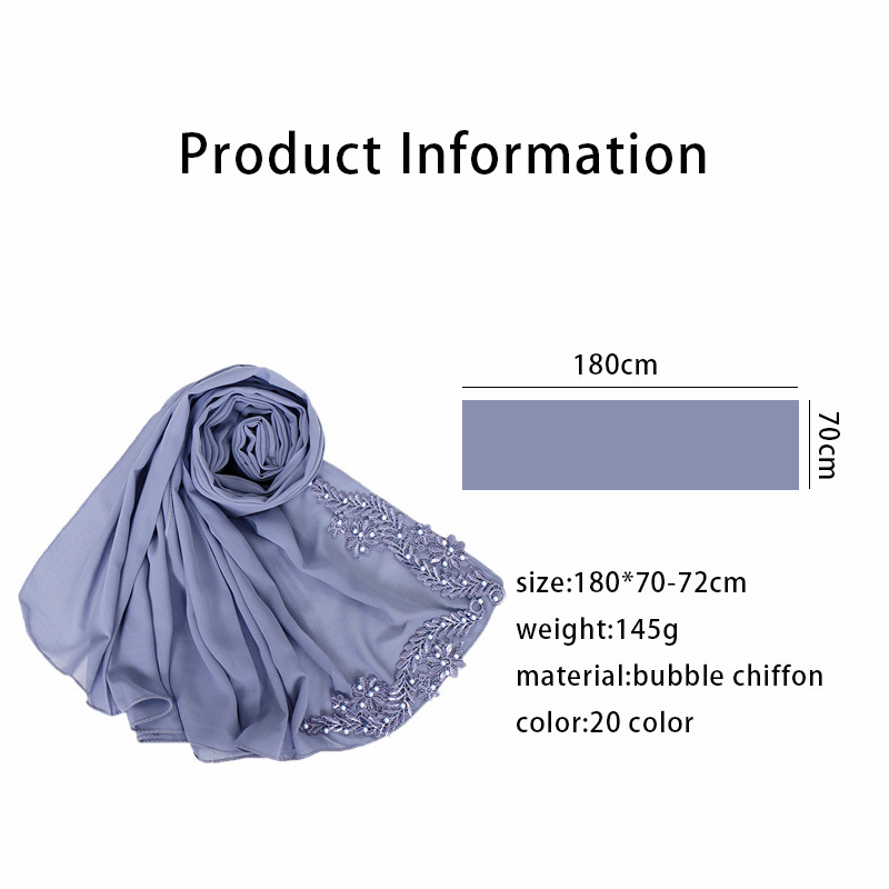 Embroidered printed pearl chiffon Arab women's scarf