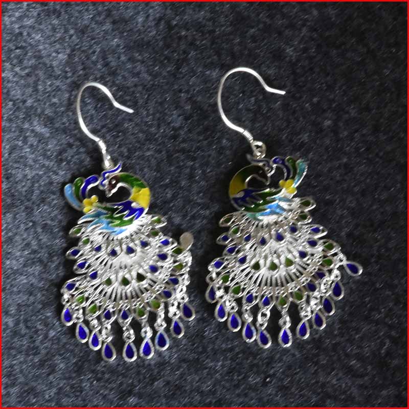Colorful cloisonne peacock earrings