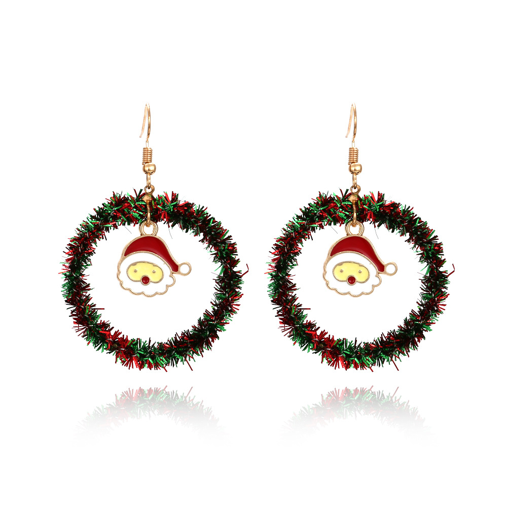 Creative hand-knitted character Christmas tree sika deer earrings
