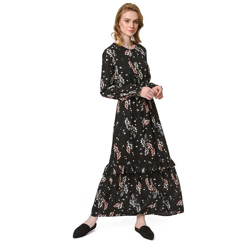Wholesale Islamic Clothing Made in Turkey Floral Printed Long Gown Dress Women Muslim Wear Fashion Lady