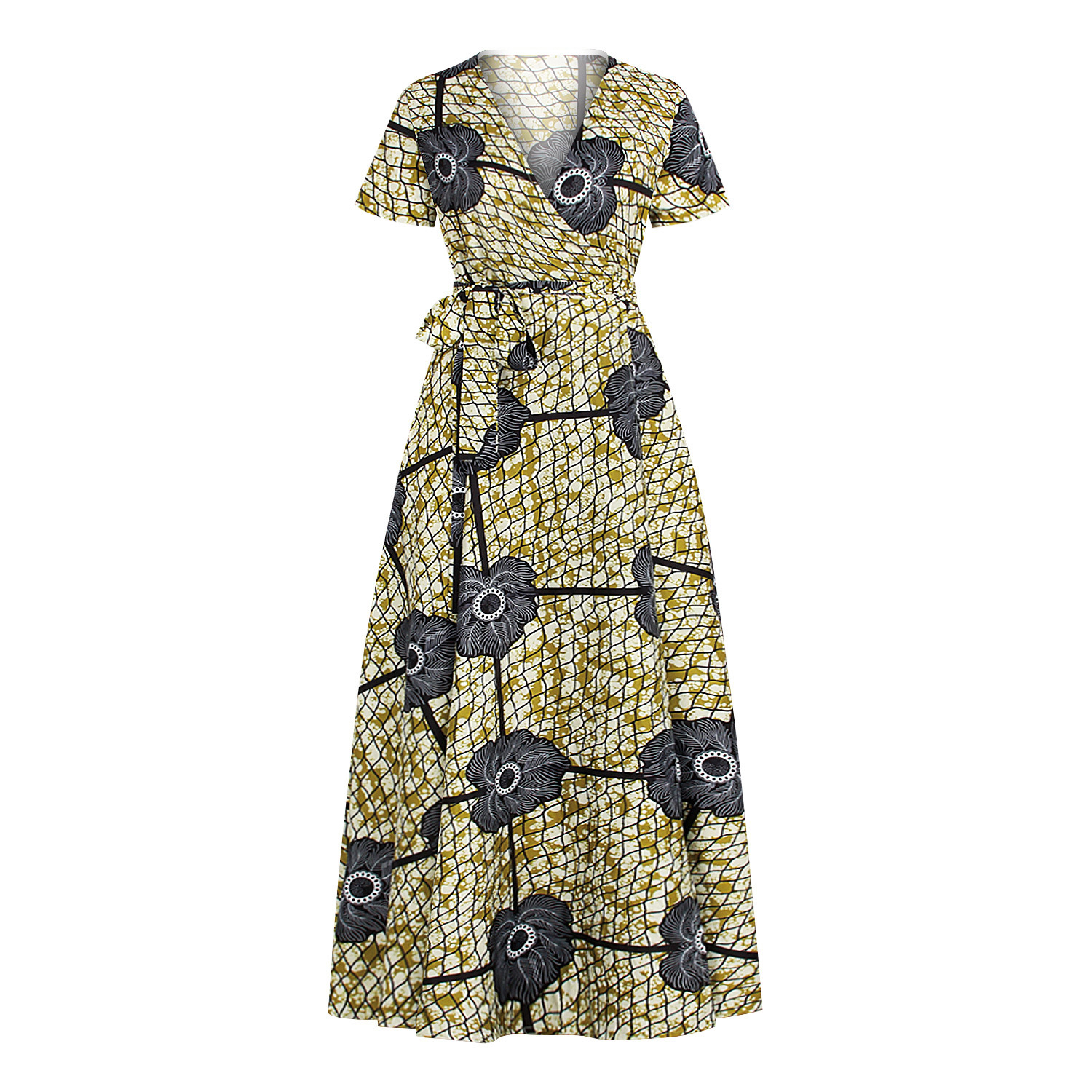 African women's popular printed V-neck dress