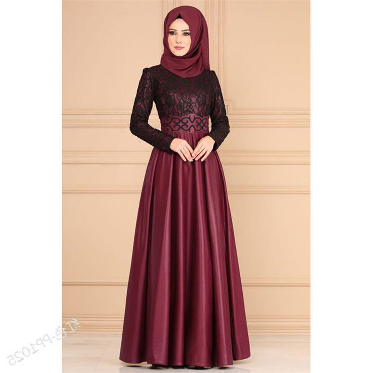 Patchwork retro Muslim style long-sleeved slim robes