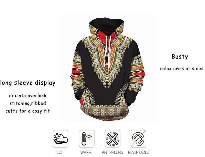 African traditional 3D head men's hooded