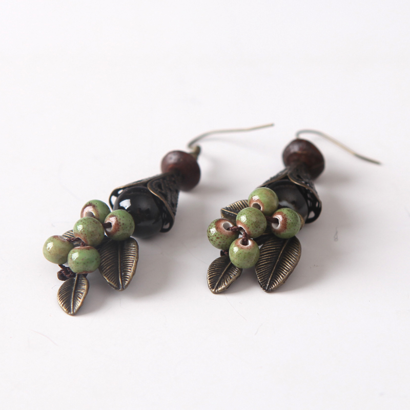 Jingdezhen jewelry handmade ethnic wind ceramic earrings
