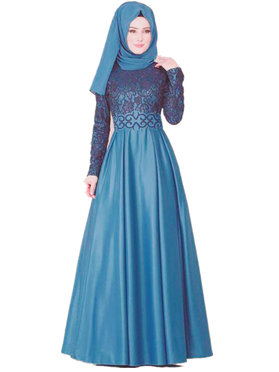 Patchwork retro Muslim style long-sleeved slim robes
