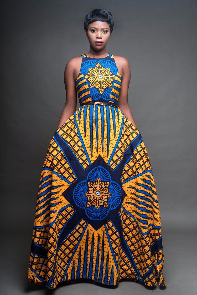 Digital round neck sleeveless African style women's dress