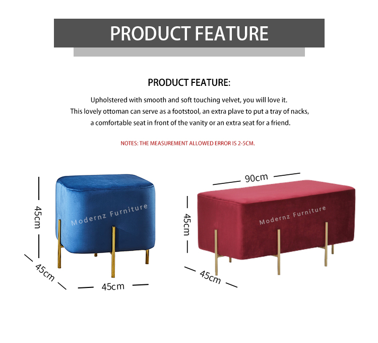 Contemporary square module velvet Thailand makeup stool