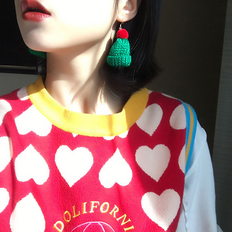 Winter Christmas wool cap for children sweet and fresh forest earrings