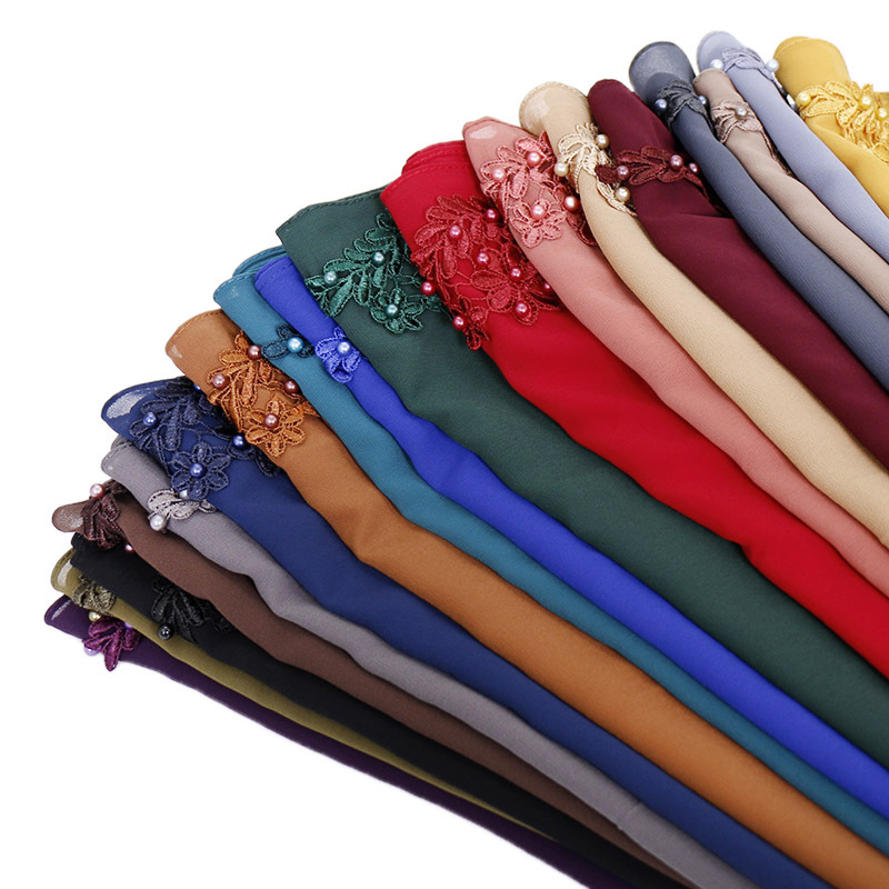 Embroidered printed pearl chiffon Arab women's scarf