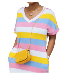 African Lady V-neck Rainbow Invisible Pocket Dress