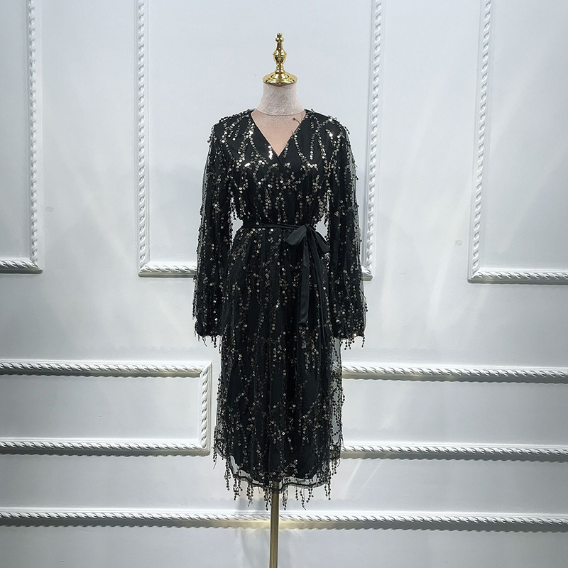 Women's high-end dubai tourism sequined dress robes