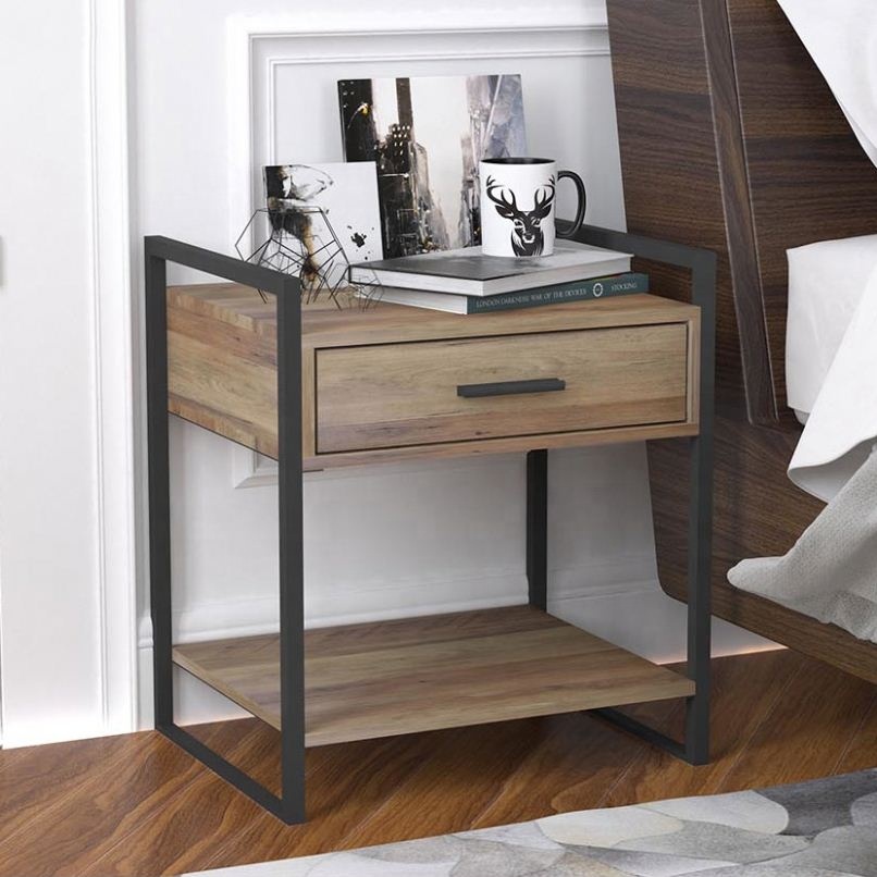 Furniture bedroom small metal frame modern wooden Nightstand