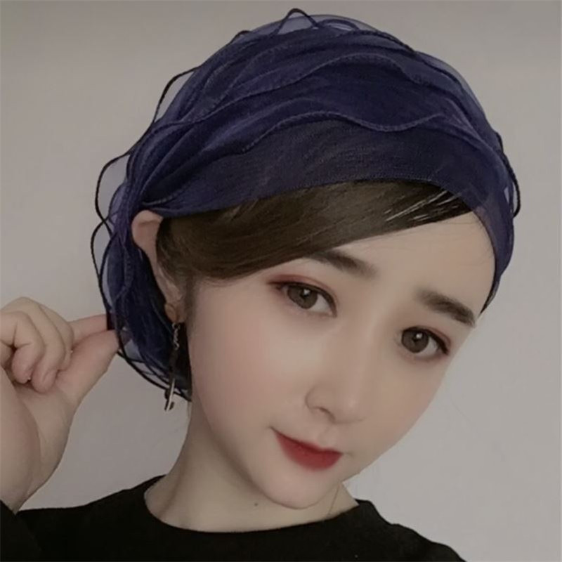 Arabic lady's hat with fashionable organza lace and high collar