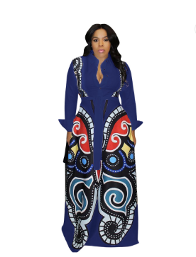 Wholesale Traditional Long Sleeve High Waist Maxi African Printed Party Women Dress