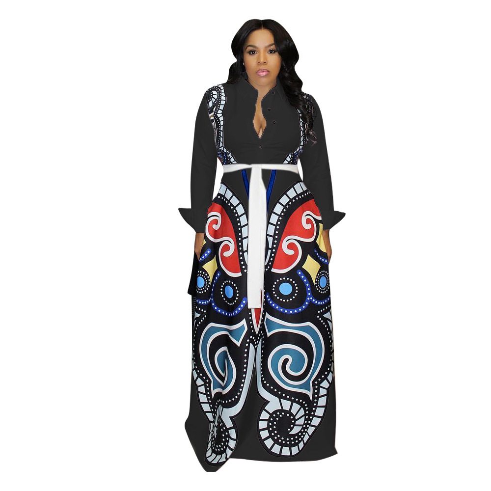 Wholesale Traditional Long Sleeve High Waist Maxi African Printed Party Women Dress