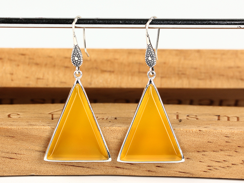 Jia Shun Tai silver jewelry handmade triangular agate earrings